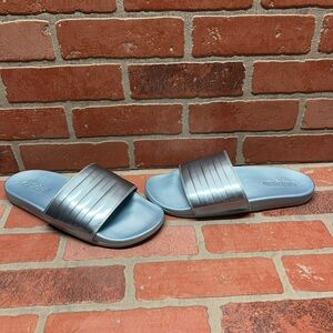 adidas 'ADILETTE COMFORT' Silver Metallic Slide Sandals Women's Size 10